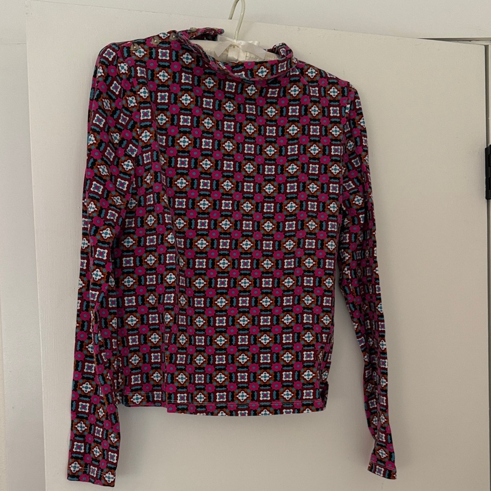 Maeve Pink and Black Geometric Long Sleeve Top by Anthropologie